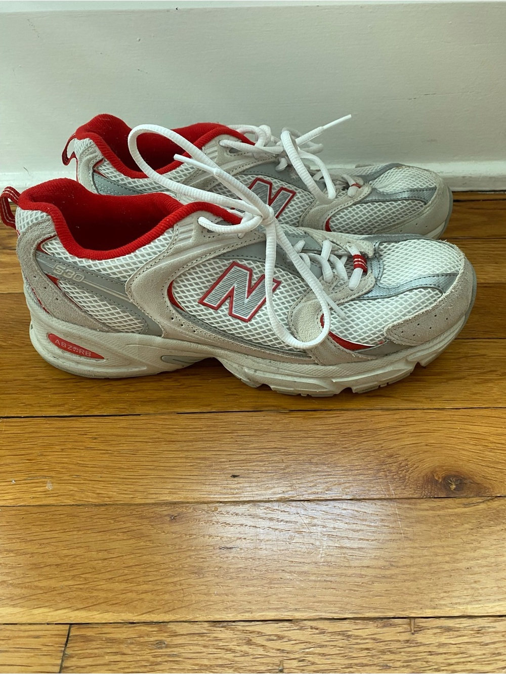 New Balance Kids White and Red Athletic Sneakers